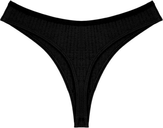Comfortabele Dames String - Zwart - Katoen - Vrouwen Lingerie / Ondergoed - Maat S