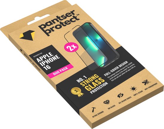 DUO-PACK - 2x Pantser Protect™ Glass Screenprotector Geschikt voor Apple IPhone 16  - Case Friendly - Premium Pantserglas - Glazen Screen Protector