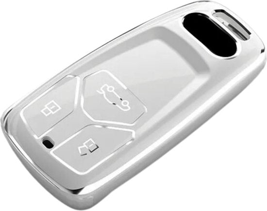 Zachte TPU Sleutelcover - Geschikt voor Audi A4 / A5 / A6 / A7 / S4 / S5 / S6 / Q5 / TT / RS - Wit met Zilver - Sleutel Hoesje Cover - Auto Accessoires
