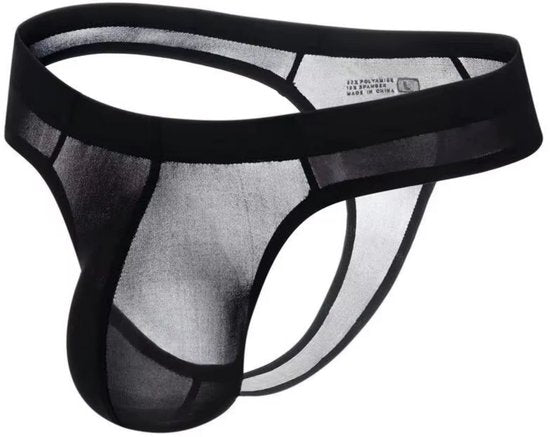 Heren String Transparant  - G-String Doorzichtig Zwart - Sexy Mesh Design - Mannen Onderbroek - Lingerie Voor Mannen - Ondergoed Maat XXXL / 3XL
