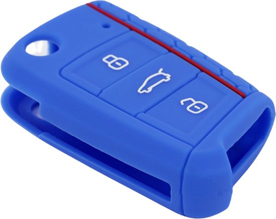 Siliconen Sleutelcover Sport - Donkerblauw Sleutelhoesje Geschikt voor Volkswagen Polo / Golf / 2014 - 2021 / Seat Leon / Seat Ibiza / Golf GTI / Golf R / Golf 7 / Skoda - Sleutel Hoesje Keycover - Auto Accessoires