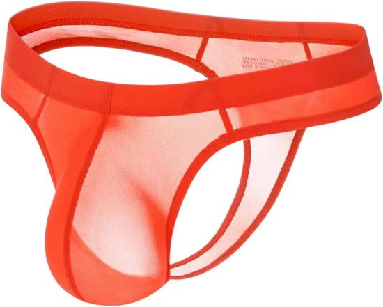 Heren String Transparant - G-String Doorzichtig Oranje - Sexy Mesh Design - Mannen Onderbroek Slip- Lingerie Voor Mannen - Ondergoed Maat XXXL / 3XL