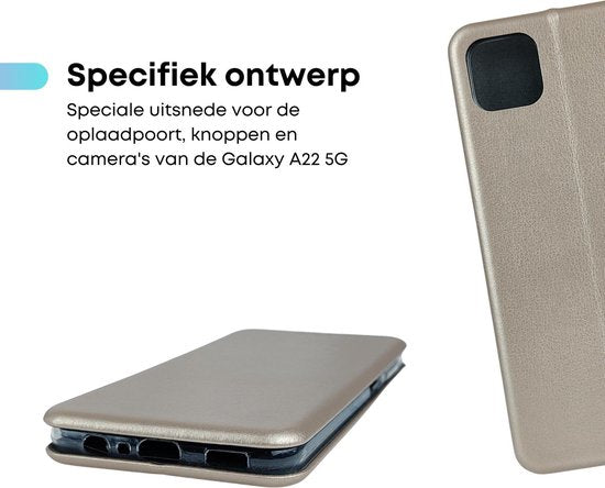 Wallet Hoesje Goud - Geschikt voor Samsung Galaxy A22 5G - Portemonnee Book Case - Boekje met Kaarthouder / Pasjeshouder en Magneetsluiting - Booklet Beschermhoes