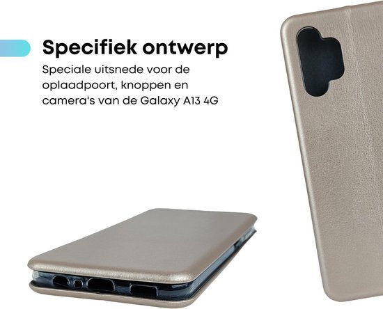 [EOL] Wallet Hoesje Goud - Geschikt voor Samsung Galaxy A13 / A04s - Portemonnee Book Case - Boekje met Kaarthouder / Pasjeshouder en Magneetsluiting - Booklet Beschermhoes