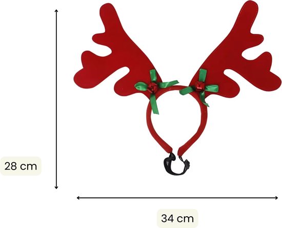 Kerst Gewei voor Honden - Verstelbaar Rendiergewei - Rood Gewei met Rode Bellen en Groene Strikjes - Voor Kleine en Grote Honden - Hondenkleding Kerst - One Size