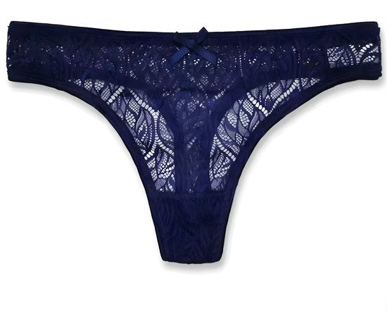 5 Pack - Kanten Strings Met Sexy Patroon – Plus Size - Verleidelijk en Comfortabel Dames Ondergoed - 2x Zwart, 2x Blauw en Rood - Onderbroeken / Slips Voor Vrouwen - Maat XL