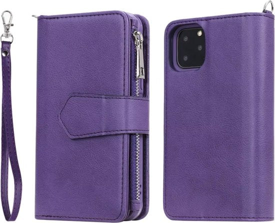 Portemonnee met Magnetisch Telefoonhoesje - Geschikt voor Samsung Galaxy A13 4G - Paars - Kunstleer - Schokbestendig - Verschillende vakjes - Met Ritssluiting - Met Draagkoord