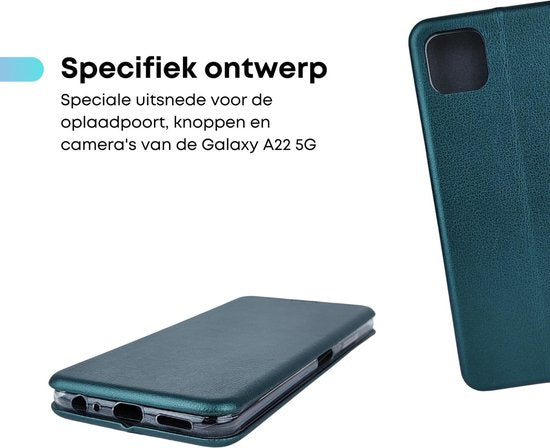 Wallet Hoesje Groen - Geschikt voor Samsung Galaxy A22 5G - Portemonnee Book Case - Boekje met Kaarthouder / Pasjeshouder en Magneetsluiting - Booklet Beschermhoes