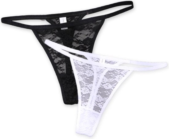 Luxe Dames String - 2 Pack met Zwart & Wit - Dames Lingerie / Ondergoed Set - Maat M