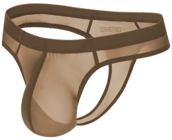 [EOL] Heren String Transparant - G-String Doorzichtig Bruin - Sexy Mesh Design - Mannen Onderbroek - Lingerie Voor Mannen - Ondergoed Maat M