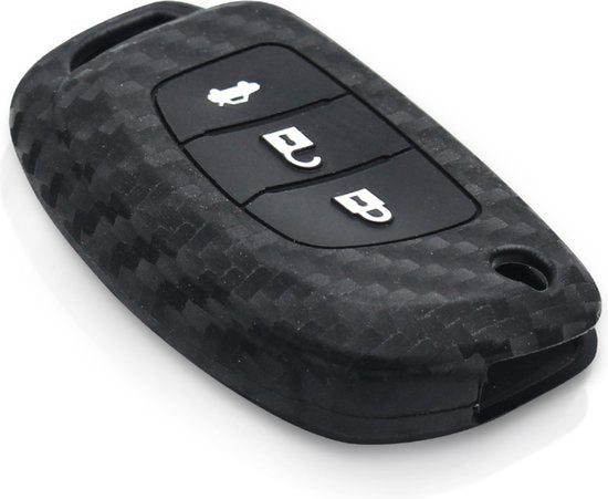 Zachte Carbon Sleutelcover met Knoppen - Geschikt voor Hyundai - Sleutelhoesje Geschikt voor Hyundai Sonata / Fe / Grandeur / i10 / i20 / iX25 / i30 / iX35 / Solaris / Tucson / Elantra - Siliconen Materiaal - Sleutel Hoesje Cover - Auto Accessoires