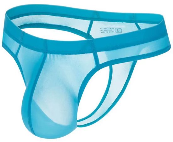 Heren String Transparant - G-String Doorzichtig Lichtblauw - Sexy Mesh Design - Mannen Onderbroek - Lingerie Voor Mannen - Ondergoed Maat XXL / 2XL