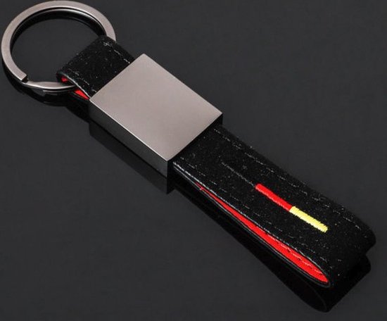 Premium Alcantara Auto Sleutelhanger - Duitse Vlag - Geschikt voor alle automerken/ universeel - Zwarte Suede Strap - Hanger in Mat Antraciet - Keychain Sleutel Hanger Cadeau - Duitsland Auto Accessoires