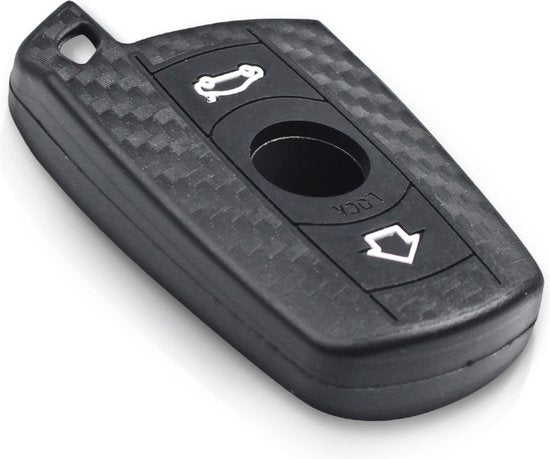 Zachte Carbon Sleutelcover met Knoppen - Sleutelhoesje Geschikt voor BMW 1 Serie / 3 Serie / 5 Serie / 6 Serie / E90 / A91 / A92 / E60 / E70 / E87 / M3 / M5 / X1 / X5 / X6 / Z4 - Siliconen Materiaal - Sleutel Hoesje Cover - Auto Accessoires