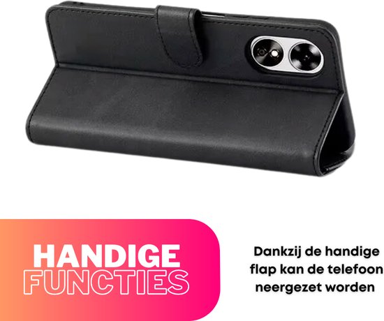 [EOL] Hoesje Zwart - Geschikt voor OPPO A58 - Portemonnee Book Case - Boekje Met Kaarthouder / Pasjeshouder en Magneetsluiting - Booklet - Wallet Beschermhoes - Telefoonhoesje