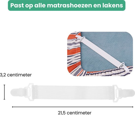 Lakenspanners - 4 Stuks - Bretels Wit - Lakenbretels Bedbretels - Overtrekspanners Verstelbaar - Bed Bretels Spanners