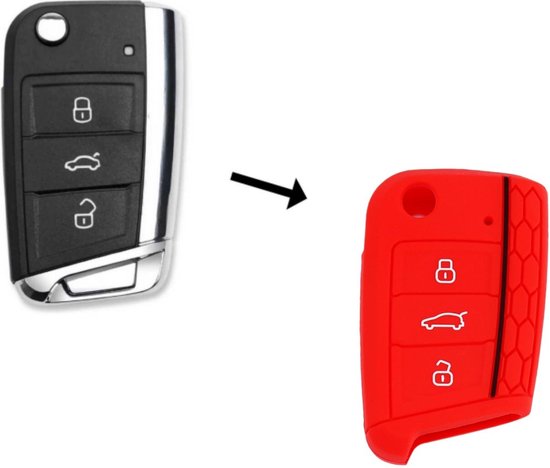 Siliconen Sleutelcover Sport - Rood Sleutelhoesje Geschikt voor Volkswagen Polo / Golf / 2014 - 2021 / Seat Leon / Seat Ibiza / Golf GTI / Golf R / Golf 7 / Skoda - Sleutel Hoesje Keycover - Auto Accessoires