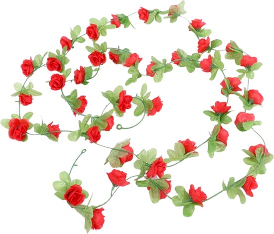 Bloemenslinger 42 Mini Bloemen - Rood - Kunstbloemen Slinger voor Decoratie - Bloemenslinger Fietsmand of Stuur - 230 CM - Kunst Kamer of Fiets Decoratie - Klimop Rozen