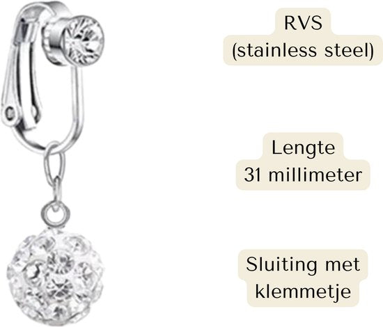 Fake Navelpiercing Zilver - Nep Navelpiercing - Kristal Bolletje - Stainless Steel - Piercing Voor Navel zonder Gaatje