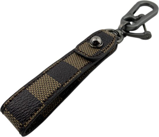 [EOL] Luxe Sleutelhanger met Geblokt Patroon en Haak - Hanger Mat Antraciet - Dames & Heren Designer Fashion Sleutel Hanger - Tassenhanger