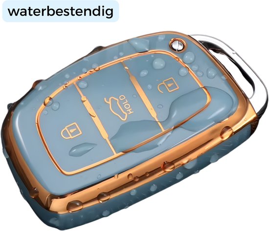Zachte TPU Sleutelcover - Sleutelhoesje Geschikt voor Hyundai IX25 / IX35 / IX45 / I10 / I20 / I30 / HB20 / Elantra / Solaris / Sonata / Santa Fe / Sport Tucson - Zwart met Zilver - Key Cover - Auto Accessoires