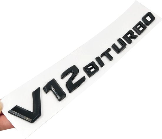 Auto Embleem V12 Biturbo Zwart - Zelfklevende Badge - V12 Embleem - universeel/alle automerken -  voor Achterklep - Auto Accessoires