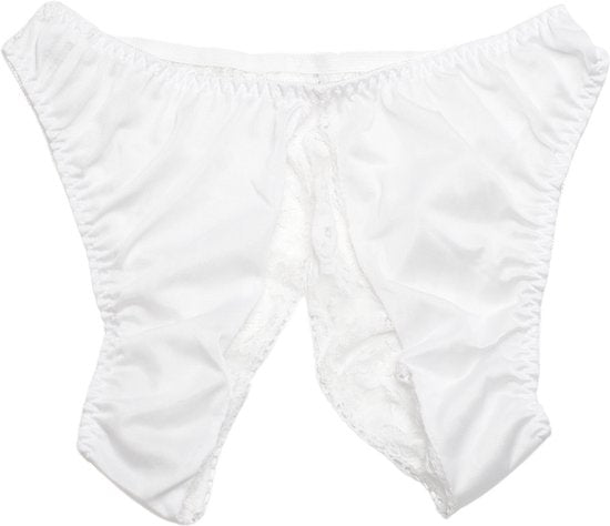 Elbrina Open Kruis Slip – Witte Kant Lingerie – Sexy en Verleidelijk Ondergoed voor Dames – Comfortabele en Luxe String - Maat L