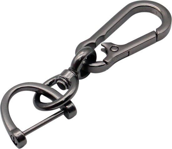 2 Pack - 2x Sleutelhanger Antraciet met Haak - Inclusief Gratis Mini Schroevendraaier - Dames & Heren Sleutel Hanger - Tassenhanger - Auto Sleutelhanger - Geschikt voor Alle Automerken / Universeel