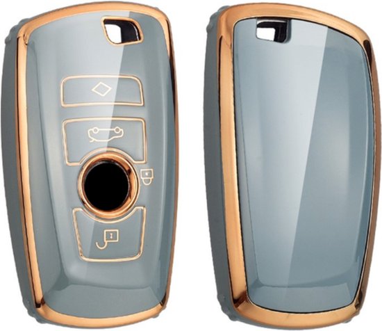 Zachte TPU Sleutelcover - Blauw Goud Metallic - Sleutelhoesje Geschikt voor BMW 1 serie / 3 serie / 5 Serie / 7 Serie / X1 / X3 / X4 / X5 / F20 / F30 / F31 / F34 / M - Flexibele Sleutel Cover - Sleutel Hoesje - Auto Accessoires
