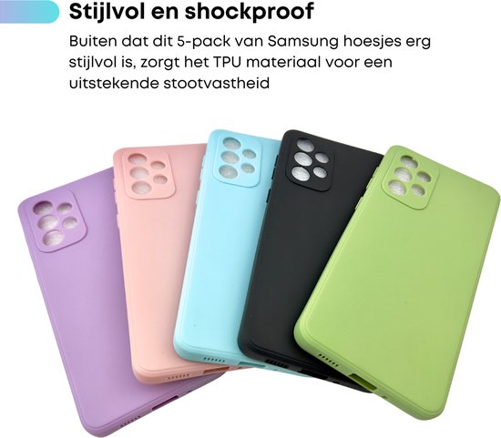 5 Pack - Hoesje Geschikt voor Samsung Galaxy A33 - 5x Siliconen Shock Proof Case - Stevige TPU Cover - Multipack met Groen, Zwart, Blauw, Roze en Paars