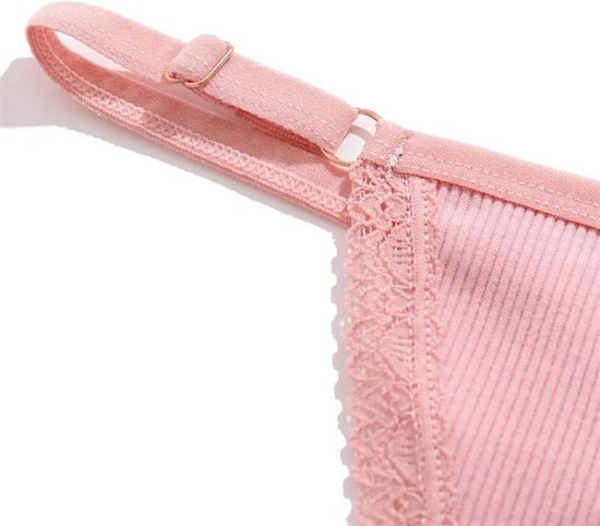 Sexy Dames String - Roze Ribstof - Dames Lingerie / Ondergoed - Kant - 95% Katoen - Maat S