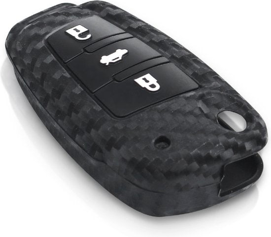 Zachte Carbon Sleutelcover met Knoppen - Sleutelhoesje Geschikt voor Audi A1 / A3 / A5 / A6 / Q3 / Q5 / S3 / S5 / RS - Siliconen Materiaal - Sleutel Hoesje Cover - Auto Accessoires