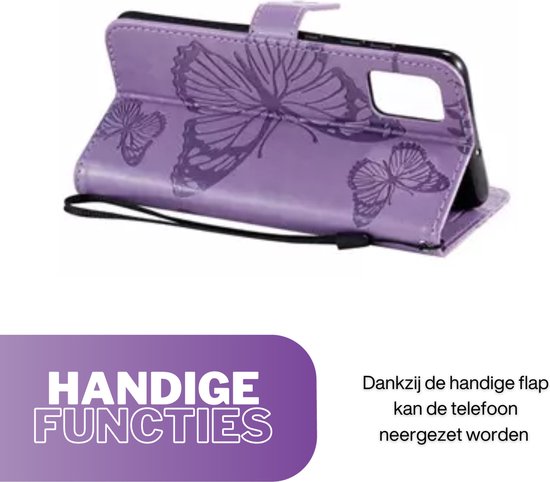 [EOL] Hoesje Vlinders Paars - Geschikt voor OPPO A38  - Portemonnee Book Case - Boekje Met Kaarthouder / Pasjeshouder en Magneetsluiting - Booklet Beschermhoes