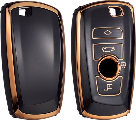Zachte TPU Sleutelcover - Zwart Goud Metallic - Sleutelhoesje Geschikt voor BMW 1 serie / 3 serie / 5 Serie / 7 Serie / X1 / X3 / X4 / X5 / F20 / F30 / F31 / F34 / M - Flexibele Sleutel Cover - Sleutel Hoesje - Auto Accessoires