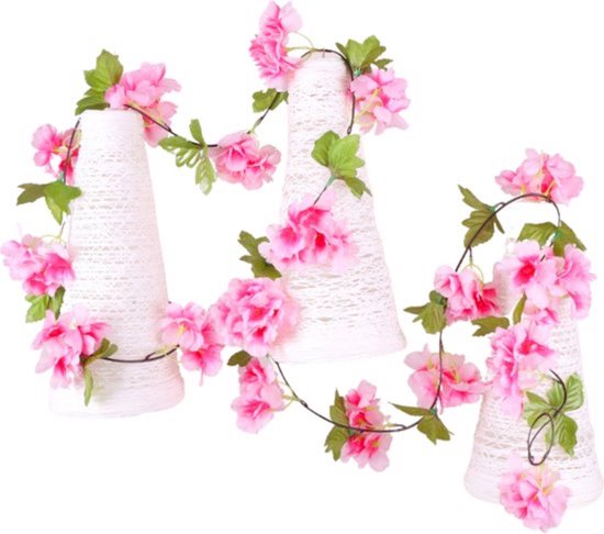 3 Stuks - Bloemenslinger Fiets Roze 6,5 Meter - 3x 220 Centimeter - Stijlvolle Bloemenstreng voor Fietsmand, Stuur, Balkon of Interieur - Bloemen - Plastic Kunstbloemen Fiets Slinger - Klimop met Bloemen
