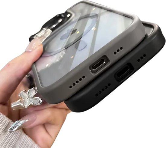 Ultra Shockproof Hoesje - Geschikt voor Apple Iphone 15 Pro Max - Transparant Zwart - Met Camera Protectors en Statief - Magneet Ring Hoesje - Anti Yellowing Achterkant - Magneet Compatible