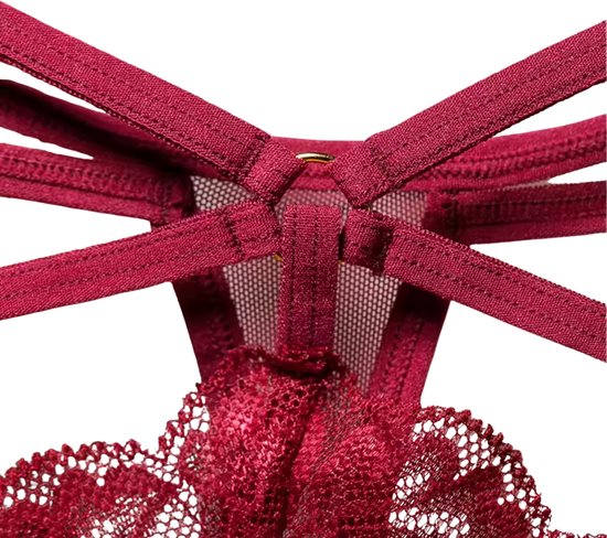 Sexy Kanten String – Rood - Open Design met Bandjes - Comfortabel, Ademend, Sexy en Zacht Dames Ondergoed - One Size - Perfecte Pasvorm