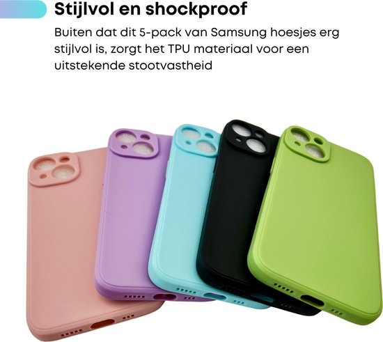 5 Pack - Hoesje Geschikt voor Apple iPhone 14 - 5x Siliconen Shock Proof Case - Stevige TPU Cover - Multipack met Groen, Zwart, Blauw, Roze en Paars