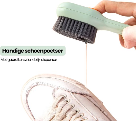 Schoenenpoetser - Mintgroen met Oranje - Compacte Schoenborstel - Lichtgewicht - Met Zeepreservoir - Schoenenborstel - Stevige Borstel - Schoonmaken & Poetsen