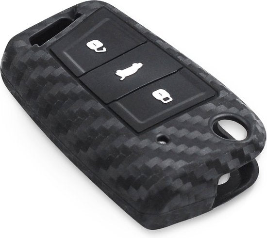 Zachte Carbon Sleutelcover met Knoppen - Sleutelhoesje Geschikt voor Volkswagen Golf / Tiguan - Seat Leon / Ateca / Ibiza - Skoda Kodiaq / Octavia / Karoq - Siliconen Materiaal - Sleutel Hoesje Cover - Auto Accessoires