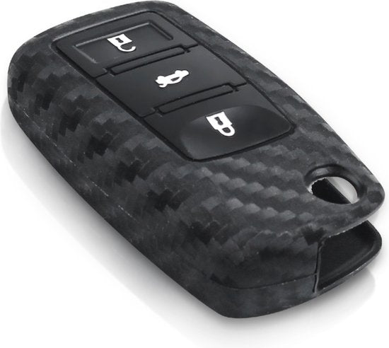 Zachte Carbon Sleutelcover met Knoppen - Sleutelhoesje Geschikt voor Volkswagen Golf / Polo / Tiguan / Up / Passat / Seat Leon / Skoda Citigo - Siliconen Materiaal - Sleutel Hoesje Cover - Auto Accessoires