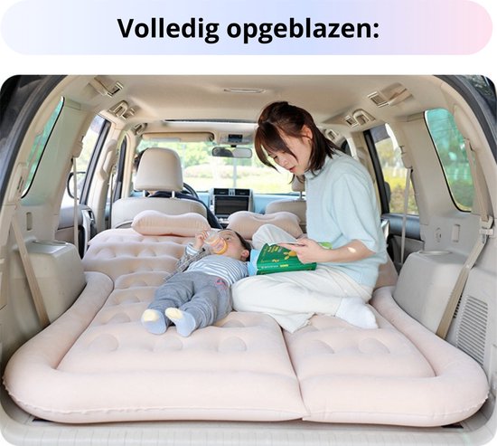 Opblaasbaar Auto Matras - Auto Luchtbed Beige - Achterbank en Achterbak - Tweepersoons 3-in-1 Universeel Automatras - Inclusief Elektrische Pomp en Accessoires - Kampeer Luchtbed voor Reizen