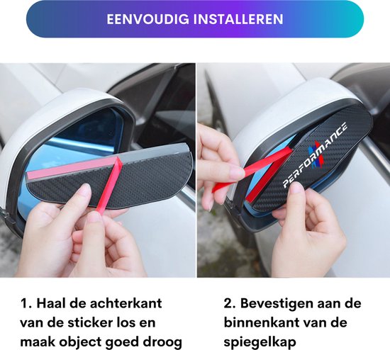Set van 2 Regen Afdekkapjes - Performance - Carbon Look - Zijspiegels - Geschikt voor alle automerken/ universeel - Spiegelkappen Regen Werend - Spiegel Spoilers - Auto Accessoires