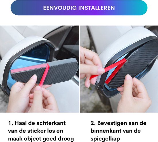 Set van 2 Regen Afdekkapjes - Zijspiegels - Carbon Look - Geschikt voor alle automerken/ universeel - Spiegelkappen Regen Werend - Spiegel Spoilers - Auto Accessoires