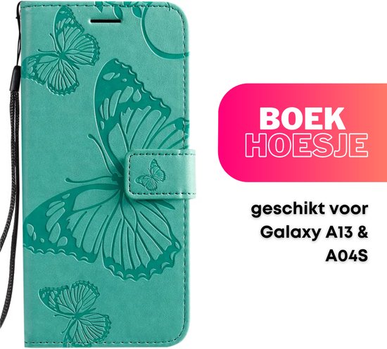 [EOL] Hoesje Vlinders Groen - Geschikt voor Samsung Galaxy A13 / A04S - Portemonnee Book Case - Boekje Met Kaarthouder / Pasjeshouder en Magneetsluiting - Booklet - Wallet Beschermhoes - Telefoonhoesje