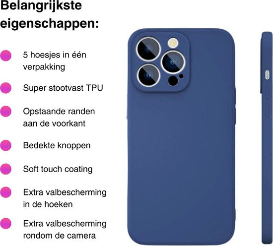 5 PACK - Hoesje Geschikt voor  Apple iPhone 15 Pro - 5x Siliconen Shock Proof Case - Stevige TPU Cover - Multipack met Groen, Zwart, Lichtblauw, Donkerblauw en Paars