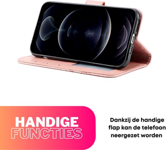 [EOL] Hoesje Rozen Roze - Geschikt voor OPPO Reno 7 4G - Portemonnee Book Case voor OPPO Reno7 - Boekje Met Kaarthouder / Pasjeshouder en Magneetsluiting - Booklet Beschermhoes - Boekhoesje met Draagkoord