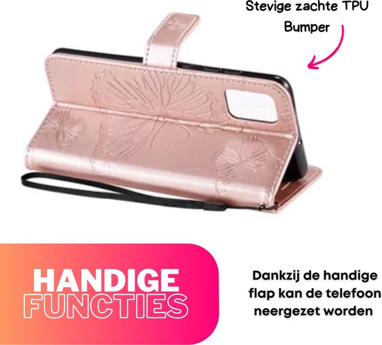 [EOL] Hoesje Vlinders Roze - Geschikt voor Samsung Galaxy S23 Ultra - Portemonnee Book Case - Boekje Met Kaarthouder / Pasjeshouder en Magneetsluiting - Booklet - Wallet Beschermhoes - Telefoonhoesje