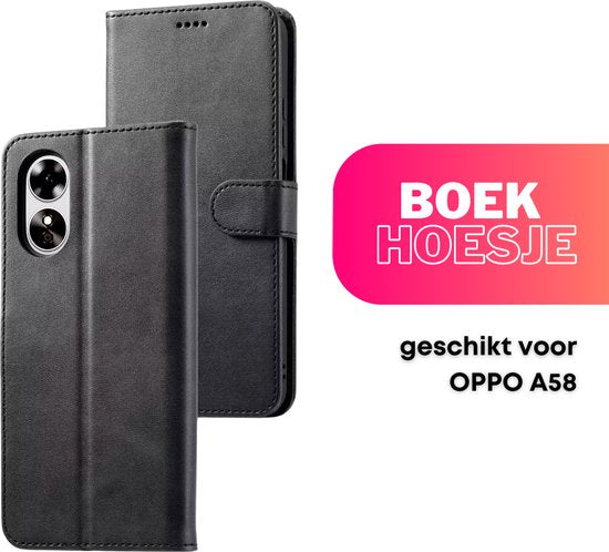 [EOL] Hoesje Zwart - Geschikt voor OPPO A58 - Portemonnee Book Case - Boekje Met Kaarthouder / Pasjeshouder en Magneetsluiting - Booklet - Wallet Beschermhoes - Telefoonhoesje
