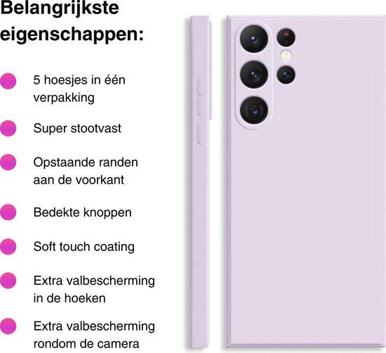 5 Pack - Hoesje Geschikt voor Samsung Galaxy S23 Ultra - 5x Siliconen Shock Proof Case - Zwart + 4 Kleuren - Stevige TPU Cover - Multipack Gemixte Kleuren